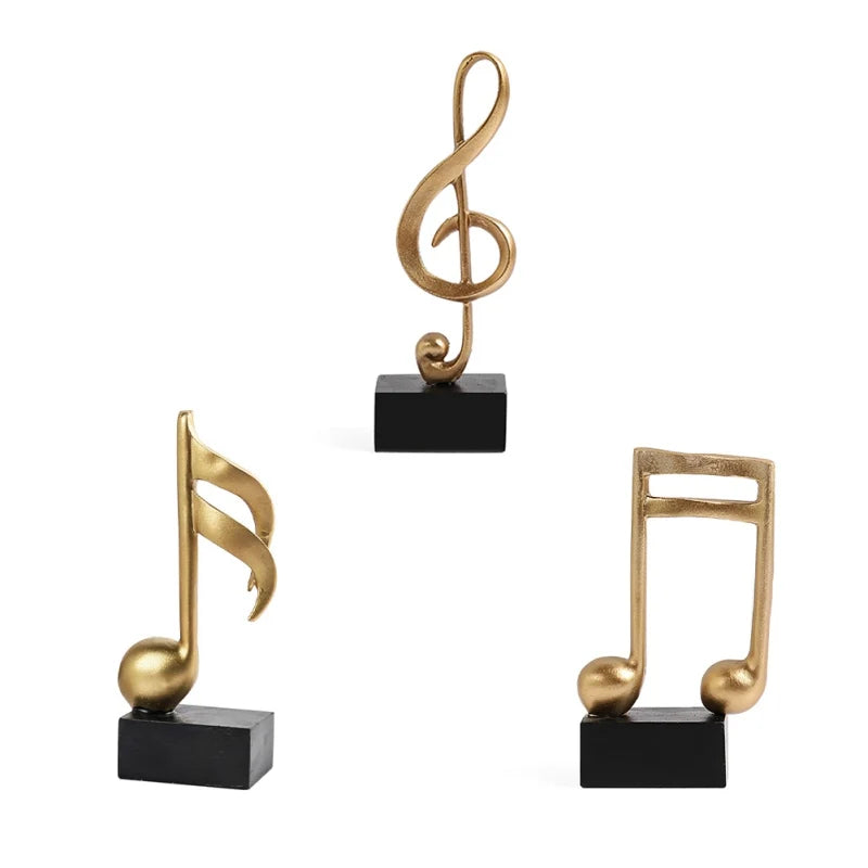 Figuras de notas musicales para decoración del hogar, esculturas de resina doradas, adornos para escritorio, piano, oficina, TV, mueble, recuerdos.