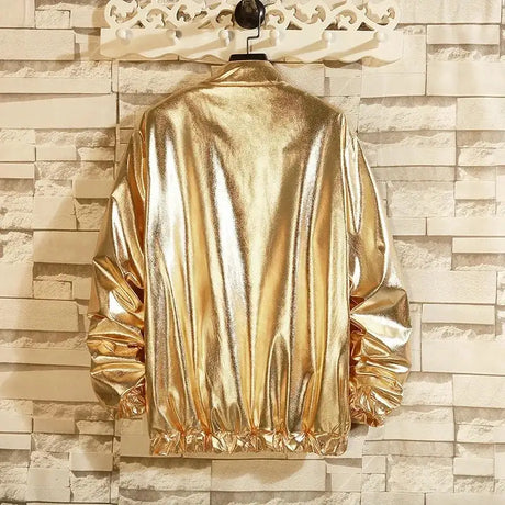 Mens Windbreaker Jackets Nightclub Stage Party Jackets Costume Streetwear Harajuku Hip Hop Reflective Jacket Gold Fashion Coats - Lootquake