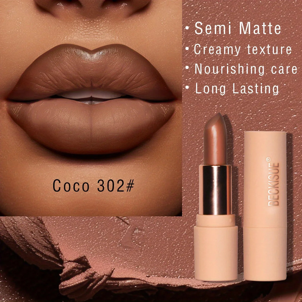 Rouge à lèvres mat soyeux Bare Matte Longue tenue Fini imperméable et brillant, Facile à colorer