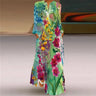 Women Autumn Winter Long Dress Elegant Party Casual V Neck Long Sleeve Vestids Style Loose Stripe Printing Vintage Maxi Dresses - Lootquake