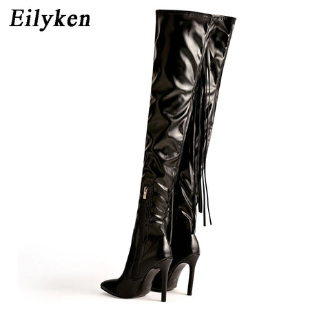 Eilyken New Fashion Designer Tassel Thigh High Women Shoes Sexy Pointed Toe Zip Over-the-Knee Boots Stiletto Heels Size 35-42 - Lootquake