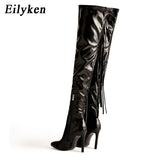 Eilyken New Fashion Designer Tassel Thigh High Women Shoes Sexy Pointed Toe Zip Over-the-Knee Boots Stiletto Heels Size 35-42 - Lootquake