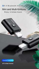 Receptor y transmisor de audio Bluetooth 5.0 2 en 1, adaptador inalámbrico de música estéreo con entrada AUX USB de 3,5 mm y micrófono para coche, altavoz, TV y PC.
