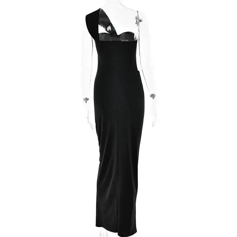 Mozision Strapless Backless Sexy Maxi Dress For Women Fashion One Shoulder Sleeveless Bodycon Club Party Long Dress Elegant - Lootquake