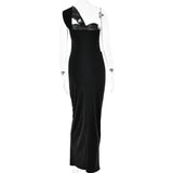 Mozision Strapless Backless Sexy Maxi Dress For Women Fashion One Shoulder Sleeveless Bodycon Club Party Long Dress Elegant - Lootquake