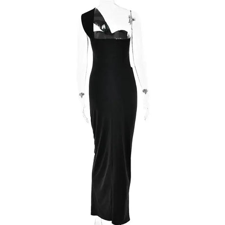Mozision Strapless Backless Sexy Maxi Dress For Women Fashion One Shoulder Sleeveless Bodycon Club Party Long Dress Elegant - Lootquake
