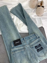 Blue Women Jeans Streetwear Vintage Fashion High Waisted Wide Leg Jean Female Trouser Letter Hip Hop Baggy Blue Denim Pants - Lootquake