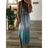Women's Oversized Sleeveless Pocket Long Dress Women's Tie Dyed Letter Long Dress Casual Loose Slit Gradient Printed Dress - Lootquake