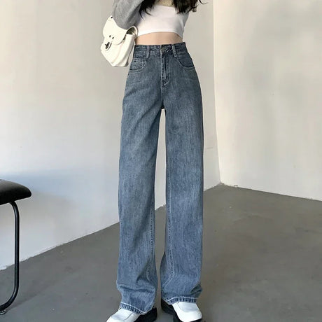 ZOENOVA High Waisted Jeans Y2K Fashion Women Clothing Blue Black Straight Leg Denim Pants Trousers Mom Jean Baggy Trousers Tall - Lootquake