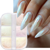 6 Grids Aurora Mirror Nails Powder Aurora Shiny Pearl Chrome Effect Pigments Gel Polish Laser Dust Glitter Manicure Decoration