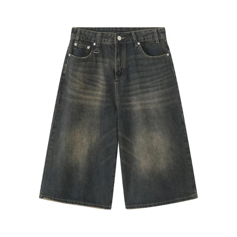 Women's Retro Wide Leg Baggy Casual Denim Shorts Harajuku Aesthetic High Waist Loose Shorts 2024 Summer Fashion Punk Shorts - Lootquake