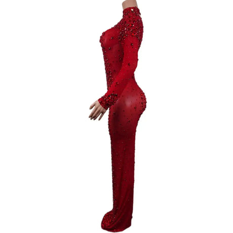 Sexy Party Banquet Evening Dresses Women Sparkly Rhinestone Long Dress Nightclub Singer Stage Costume Festival Clothing Cuixing - Lootquake