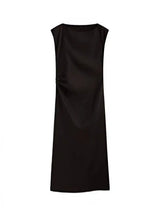 TRAF Women's Long Sleeveless Dress Black Fashion Linen Blend Shrinking Pleated Long Dress Temperament Elegant Women's Clothing - Lootquake