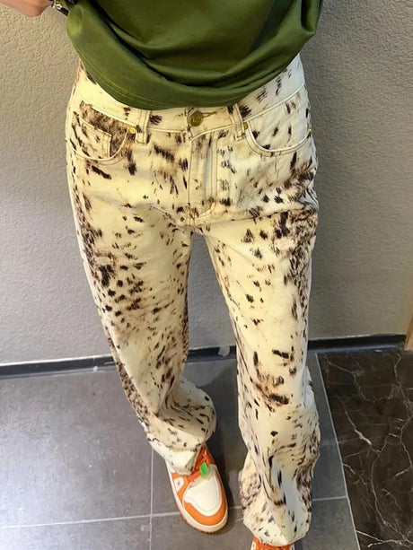 Baggy Wide Leg Jeans Women High Waisted Retro Leopard Print Straight Jeans High Street Streetwear Y2k Vintage Denim Trousers - Lootquake