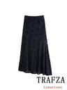 TRAFZA Vintage Casual Chic Women Flocking Suit O-Neck Backless Sleeveless Top Asymmetrical Long Skirt Fashion 2025 Spring Suit