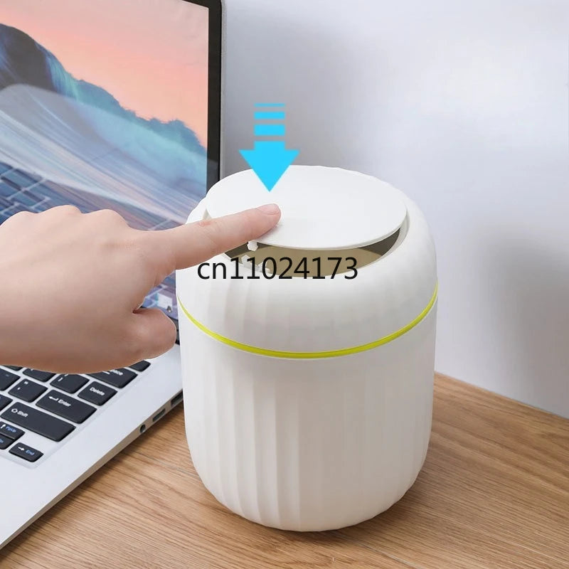 Elegant ultra large capacity mini trash bin with lid, stylish white and gold desktop trash bin suitable for home,office, bedroom