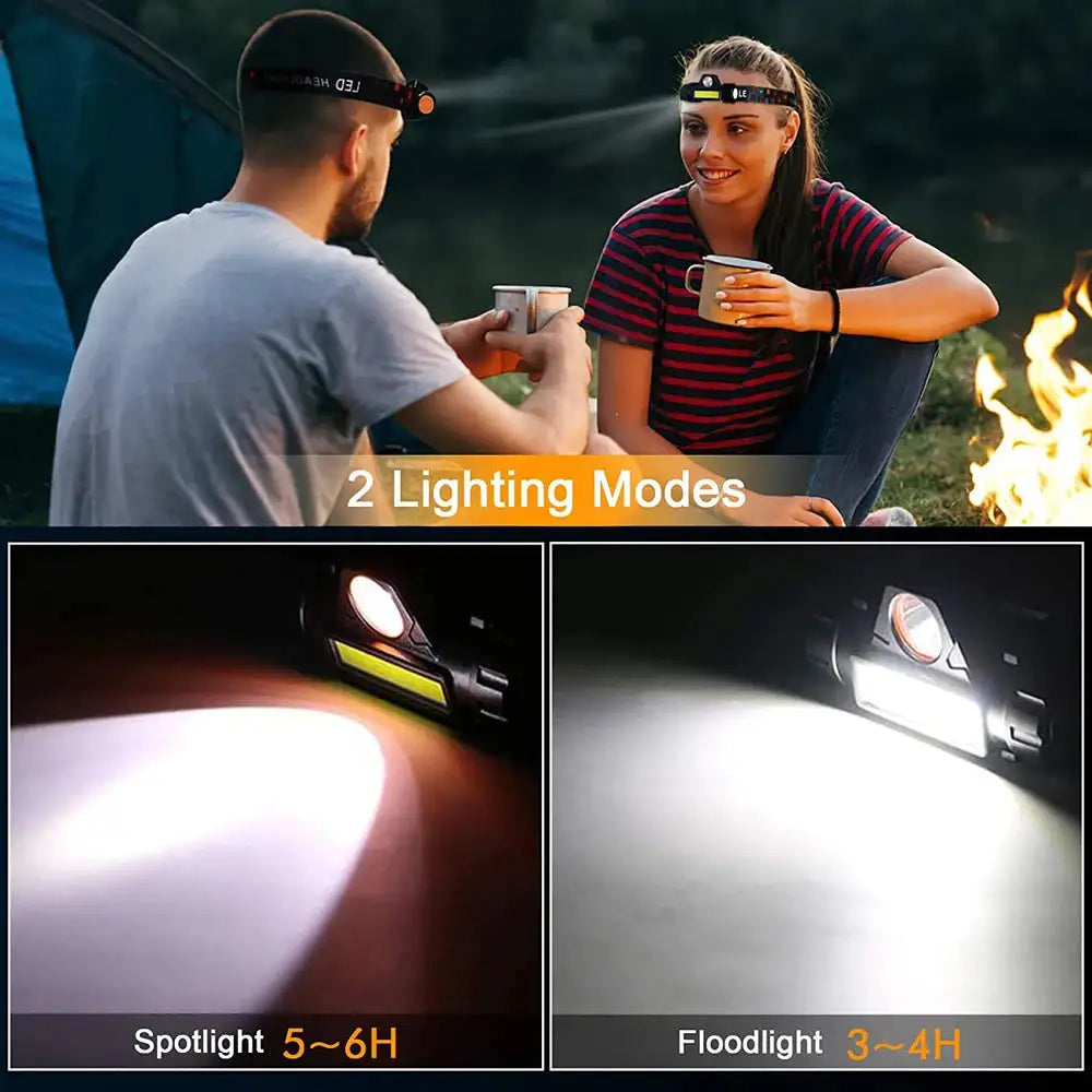 USB Rechargeable Portable Mini Powerful LED Headlamp XPE+COB Hunting Headlight Waterproof Head Torch with Tail Magnetic - Lootquake