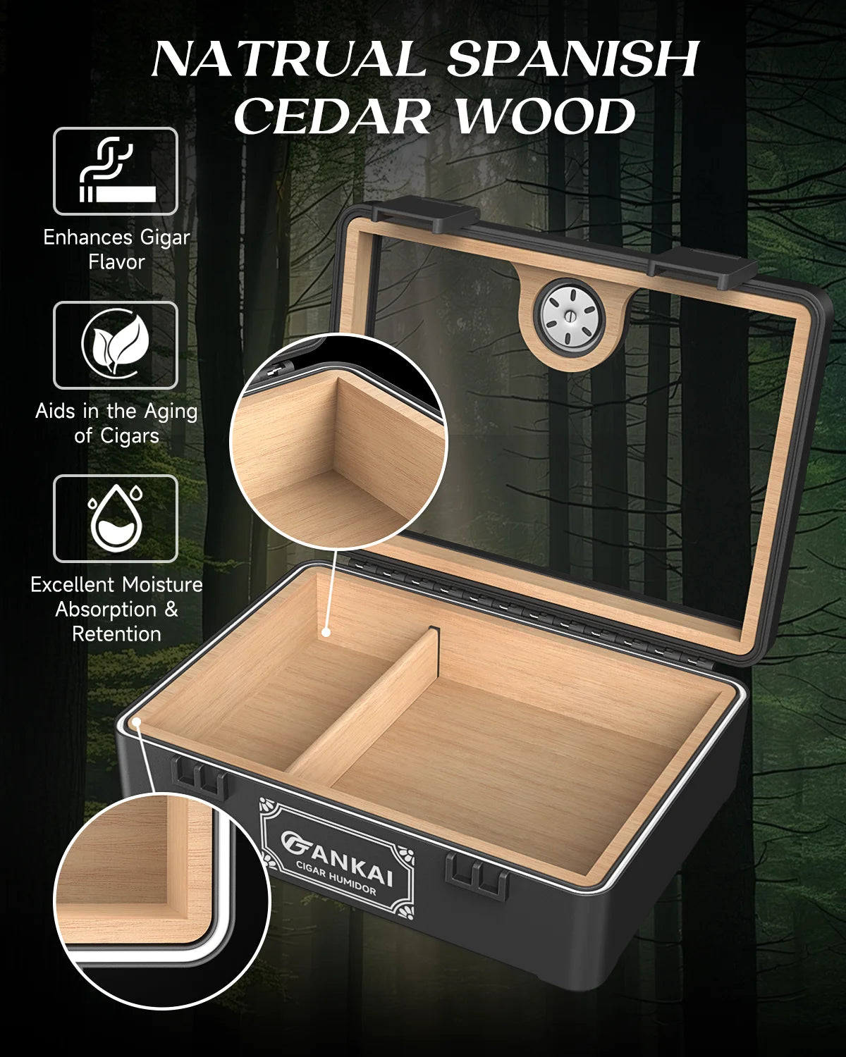 Cigar Humidor,Full Glass Top Cigar Box with Humidifier and Hygrometer,Crushproof Case,Cedar Wood Lining Storage for 20-25 Cigars