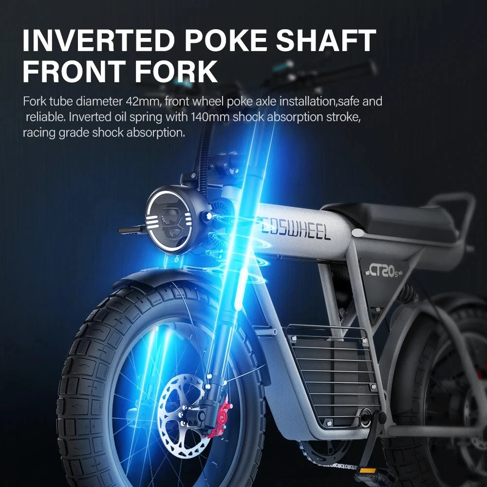 Bicicleta eléctrica para adultos Coswheel GT20S, 1500 W, 48 V, 27,5 Ah, para desplazamientos diarios, bicicleta de montaña eléctrica con neumáticos anchos de 20 pulgadas.