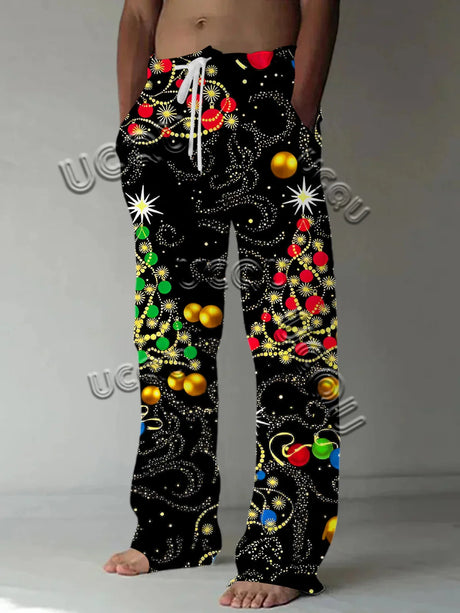 Men'S Christmas Pants 3D Funny Santa Print Casual Pants American Drawstring Loose Lightweight Fashionable Hip-Hop Sports Pants - Lootquake