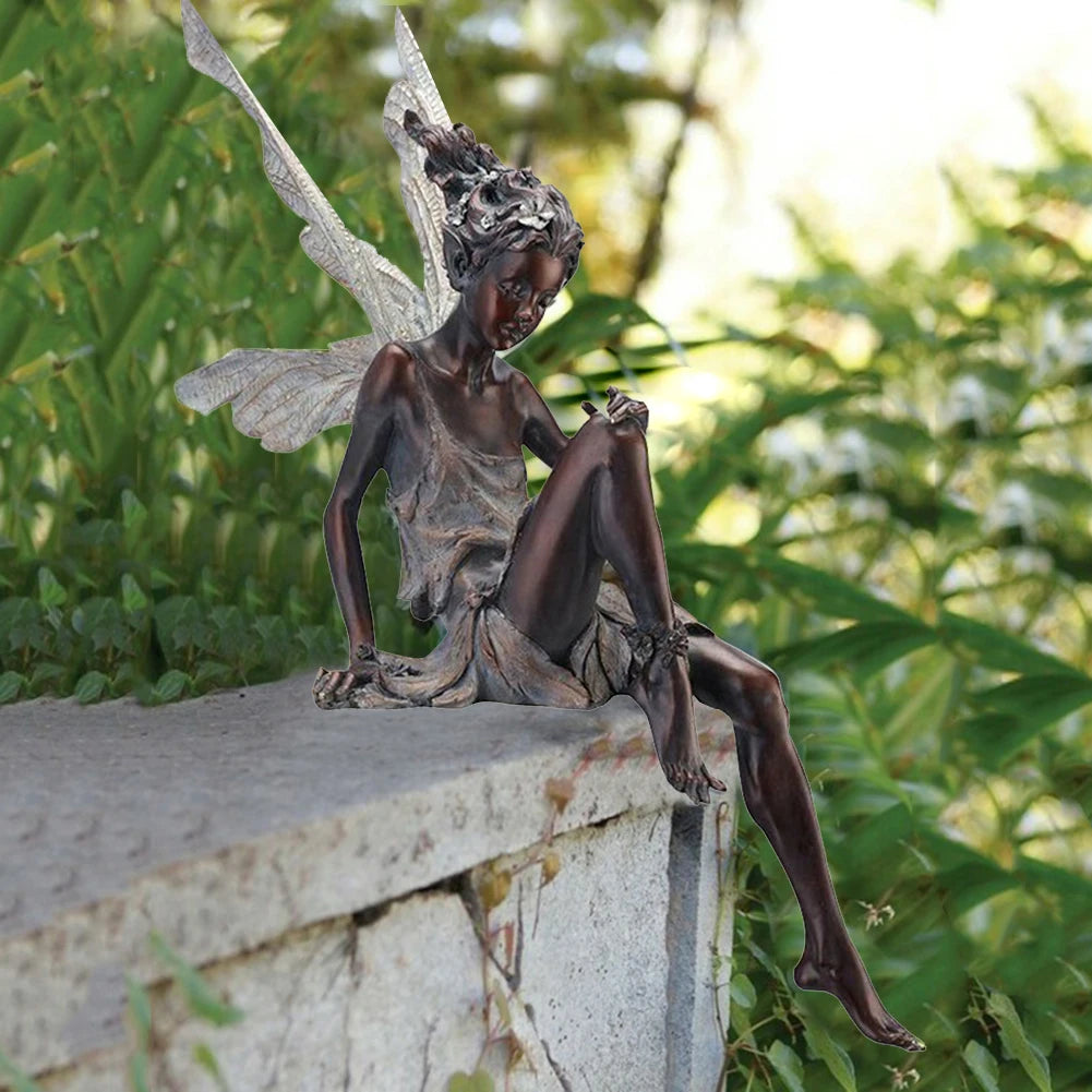 Escultura de hada de las flores para jardín, paisajismo, arte de patio, adorno de resina, estatua de Turek sentada, figuras de ángel para exteriores, decoración artesanal