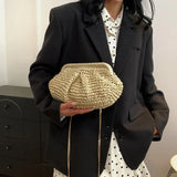 Bohemian Straw Dumpling Clutch Bag | Woven Straw Tote Purse for Women (Summer Beach Bag, Wicker Clutch)