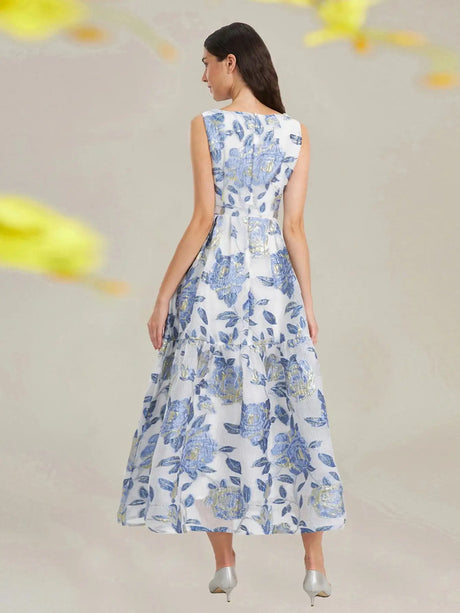 Elegant Organza Woman Dress 2024 New Arrival Long Dress Maxi Evening Sleeveless Beach Boho Summer Embroidery Flower Vestidos - Lootquake