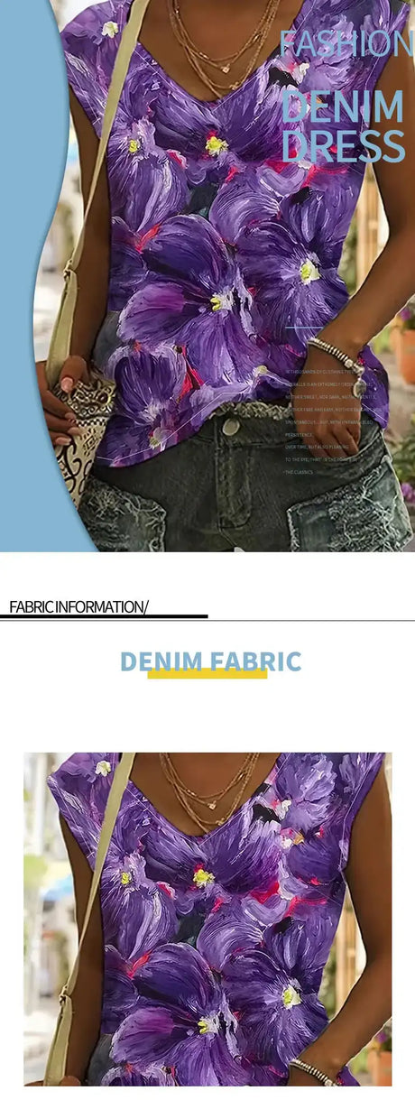 Plus Size Floral Print Tank Top, Casual V Neck Sleeveless Top For Summer, Women's Plus Size Clothing - Lootquake