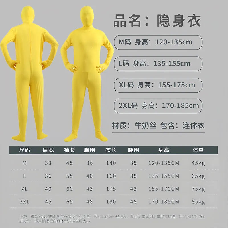 Halloween Costume for Adults & Kids Solid Black JumpSuit Invisible Man & Cat Character Men's Tight Invisibility Clothes