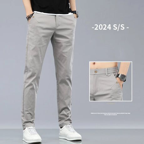 2024 New Men's Classic Korean Solid Color Summer 3 Colors  Casual Pants Business Fashion Stretch Cotton Slim Brand Trousers Male - Lootquake