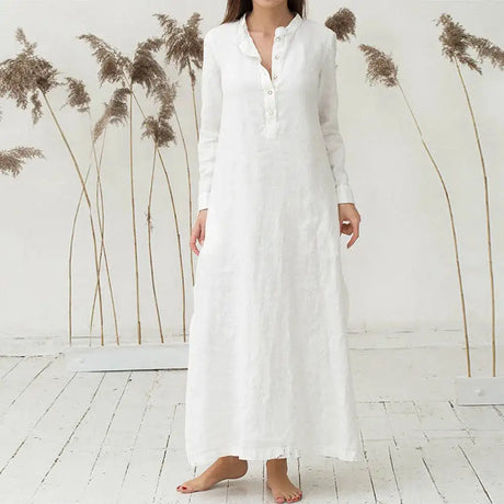 2023 Pre Autumn New Pure Color Dresses For Women Cotton Long Sleeve Plain Oversized Maxi Long Dress Casual Summer Loose Dress - Lootquake