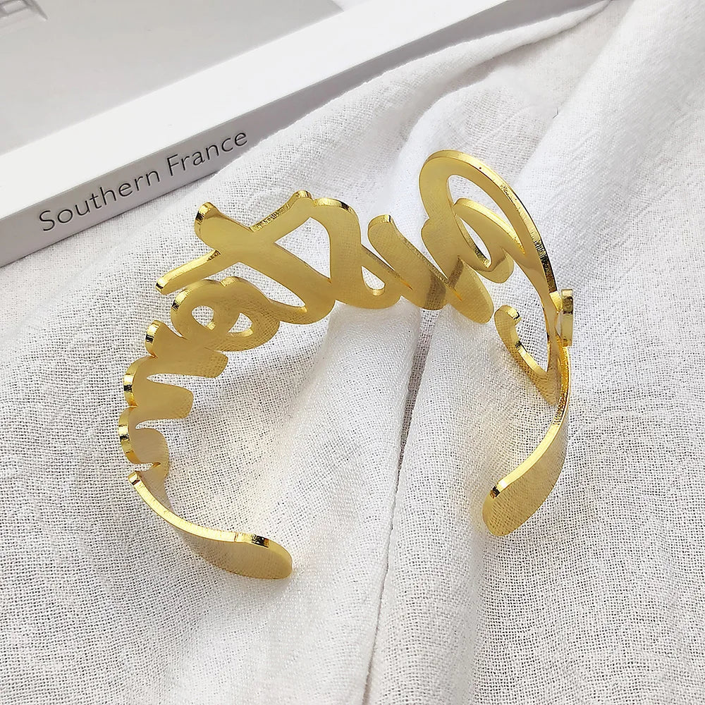 Custom Name Bangle for Women Stainless Steel Personalized Letter Adjustable Big Bangle Jewelry Girlfriend Gift Pulseira Feminina