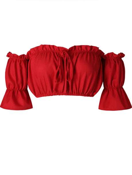 crop tops women 2019 summer lantern sleeve sexy strapless beach tops  red black white ruched crop top tank top croptop - Lootquake