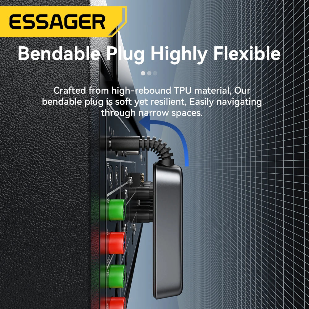 Receptor y transmisor de audio Essager Bluetooth 5.1 de 3,5 mm con entrada auxiliar de 3,5 mm y micrófono, adaptador inalámbrico para música estéreo, PC, TV y altavoces de coche.