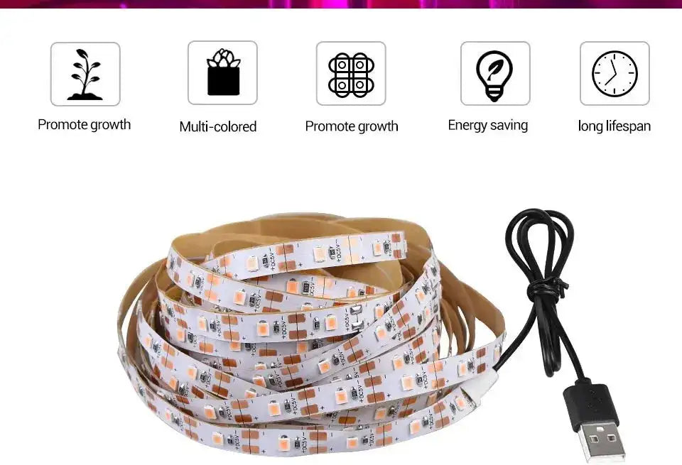 AmmToo 1-5M Plant Light Grow LED Strip 5V USB Full Spectrum Phyto LED for Greenhouse Tent Hydroponic Plants Flower Seed Lighting - Lootquake