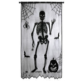 Halloween Window Decorations Halloween Door Curtain Skeleton & Bat Black Lace Panel for Haunted House Decor
