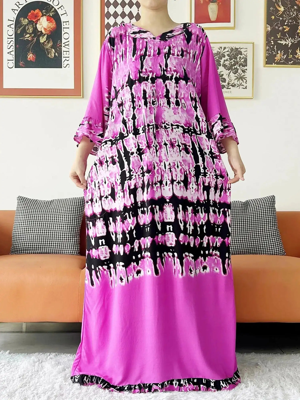 Vestido largo Abaya de algodón suelto de manga larga con estampado dashiki africano de nuevo estilo para mujer, vestido informal de verano