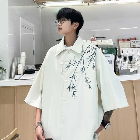 S-4XL Plus Size Men's Hawaiian Shirt Short Sleeves Flower Embroried Single Button Turn Down Collar Summer Beach Casual Shirts - Lootquake