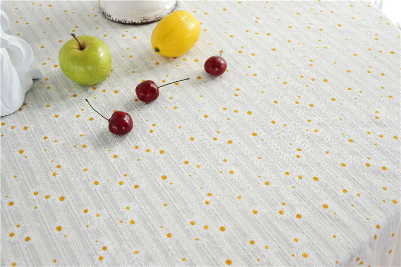 Cotton Table Cloth Round Tablecloth with Tassel Dust-Proof Floret Circular Table Cover for Kitchen Dinning Room Tabletop Decor