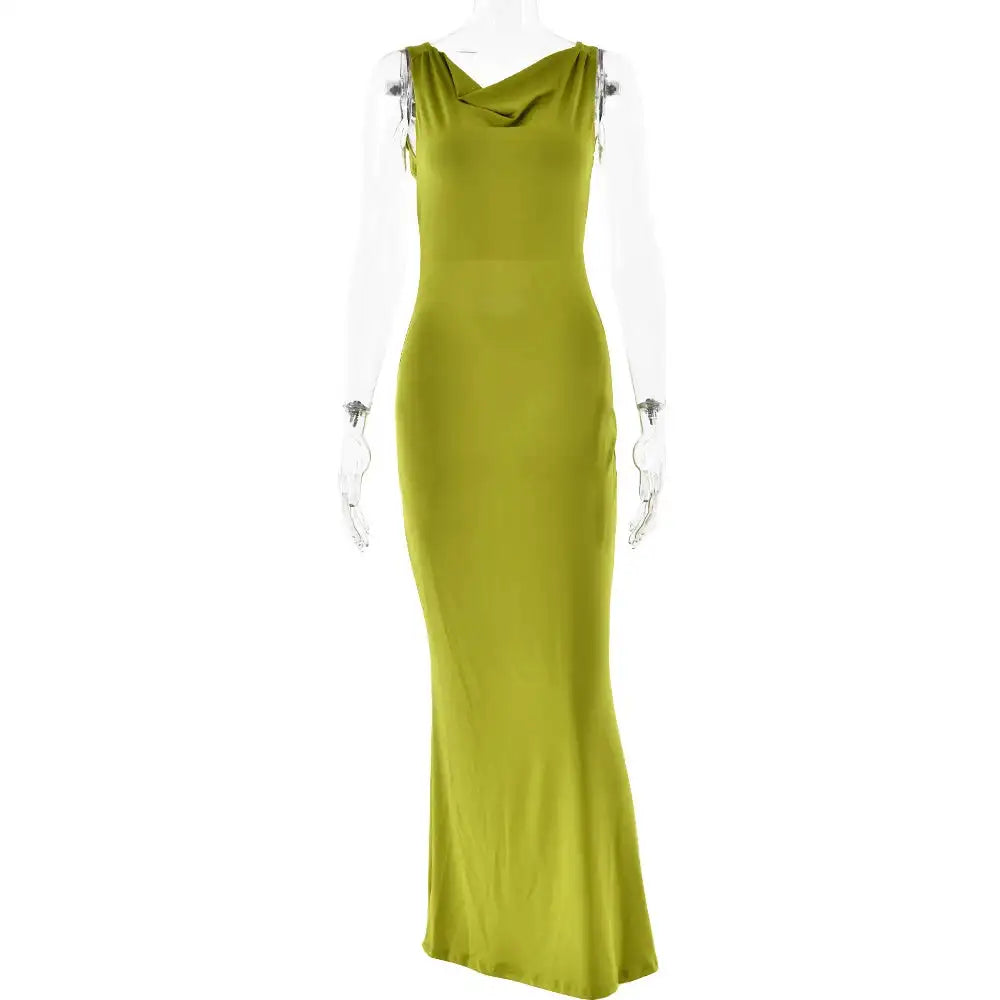 Sibybo Fashion Elegance Sleeveless Backless Long Dress Basics Solid Color Skinny Robe 2024 Temperament Women Club Party Dresses - Lootquake