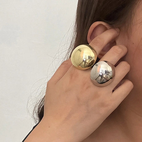 New Trendy Metal Glossy Ball Shape Ring for Women Men Europe America Round Semicircle Personality Hip-Hop Punk Jewelry Accessory - Lootquake