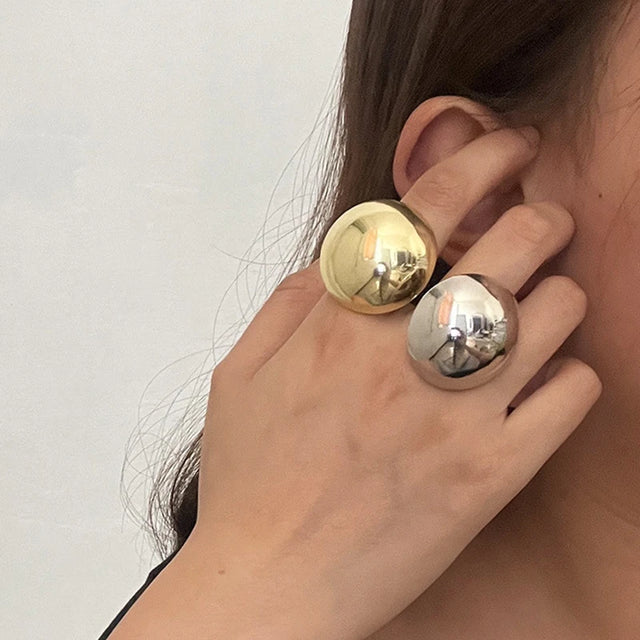 New Trendy Metal Glossy Ball Shape Ring for Women Men Europe America Round Semicircle Personality Hip-Hop Punk Jewelry Accessory - Lootquake
