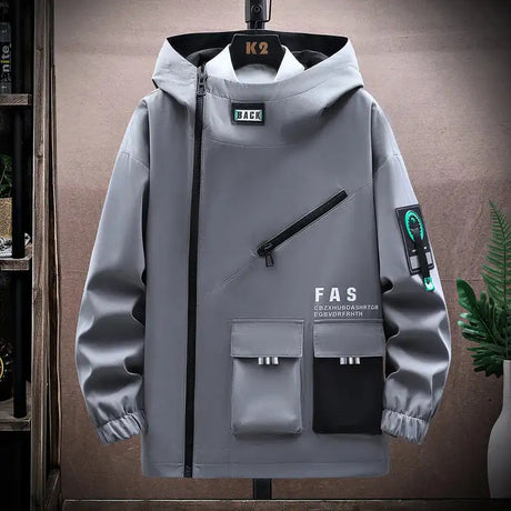 Autumn trend Hoodie Jackets Men Windbreaker Jacket Hip Hop Solid Color Outdoor Sports Hooded Coats Men Clothing - Lootquake