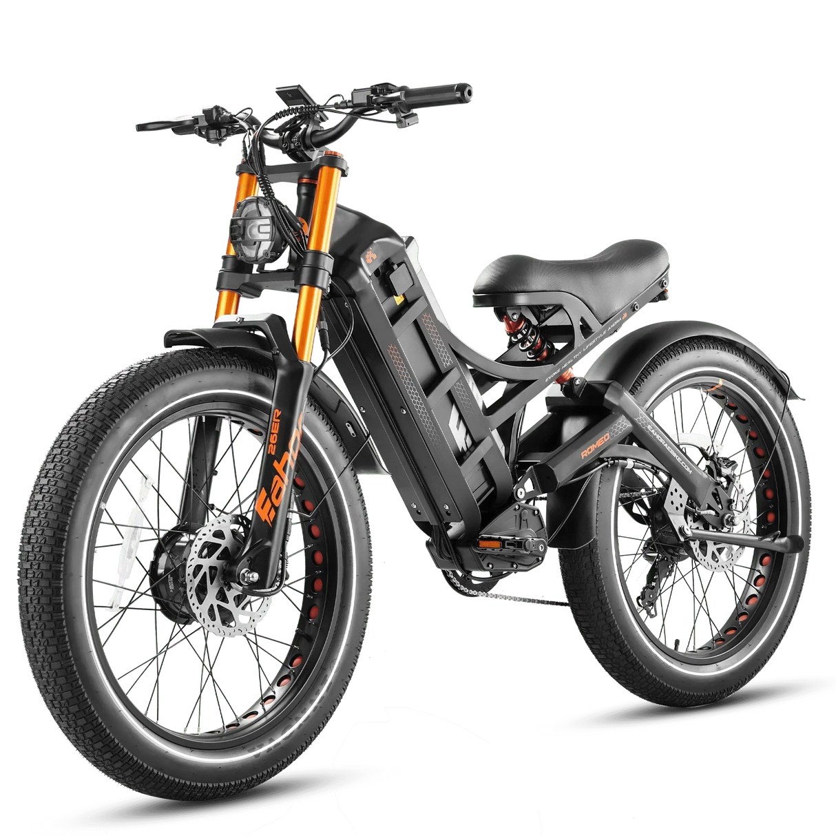 Bicicleta eléctrica Romeo Pro 2 2024, motor dual de 3000 W, batería de 52 V y 60 Ah, neumáticos anchos de 26" x 4.0", para montaña, nieve y todoterreno.