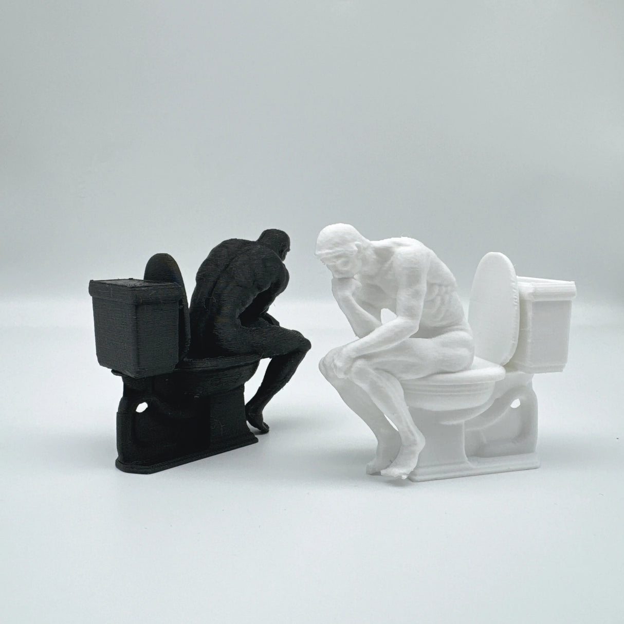 3D Printed, The Thinker Statue Sitting on Toilet, Durable Plastic, Humorous Bathroom Desktop Office Decor, Unique Design