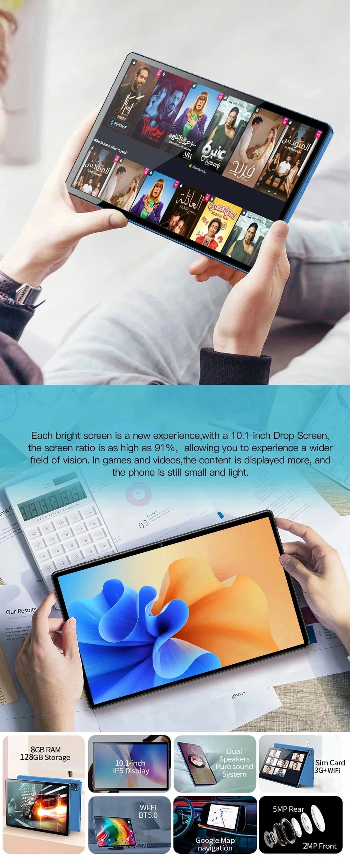 Nouvelle tablette P37 de 10,1 pouces, 4 Go de RAM, 64 Go de ROM, deux caméras, deux cartes SIM, prise en charge de Google Education Learning, système Android 11