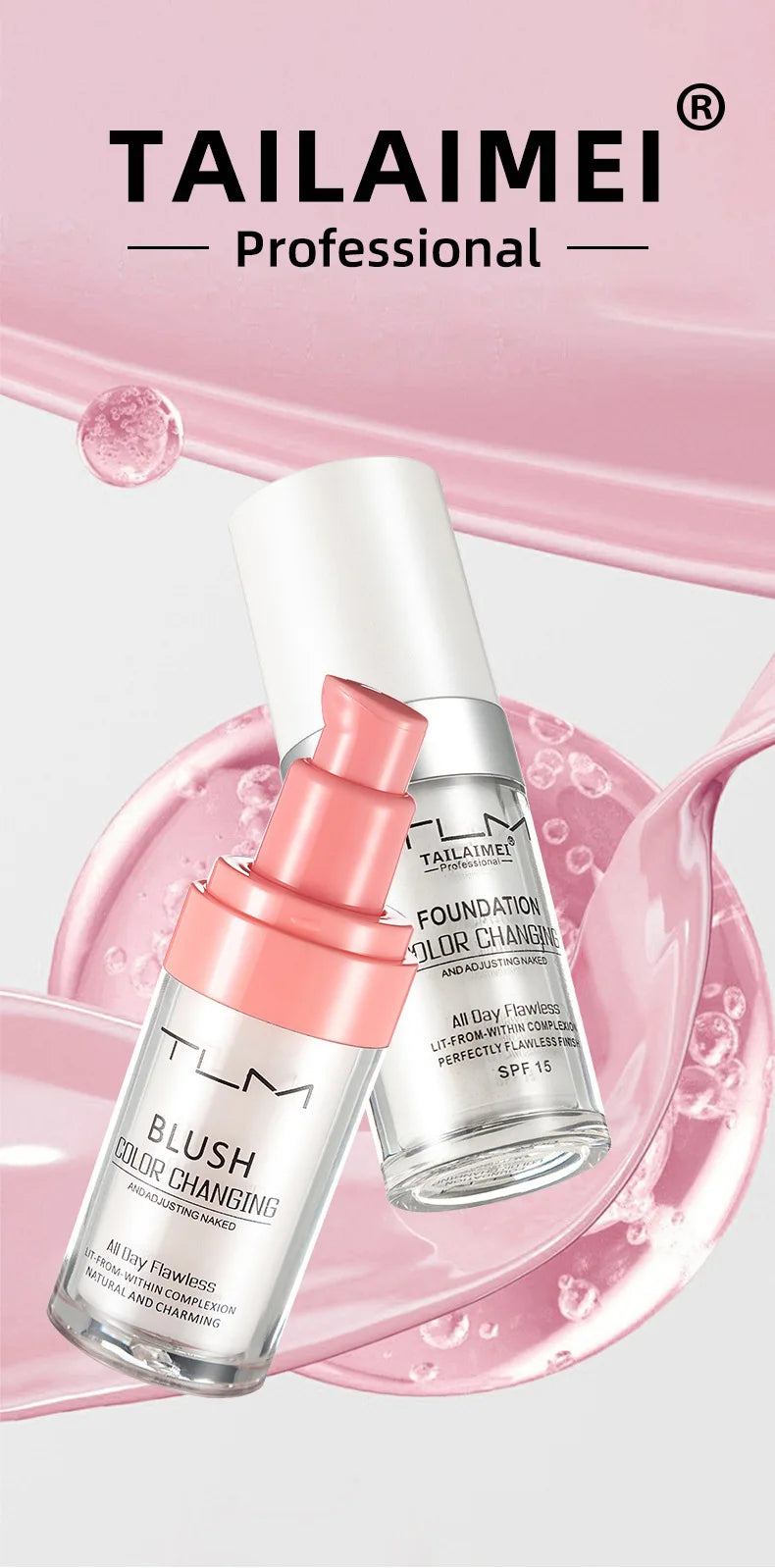 TLM Foundation Color Changing Mike Makeup For Full Coverage Blush Cream Brightening Moisturizing Longlasting Non-flading Makeup