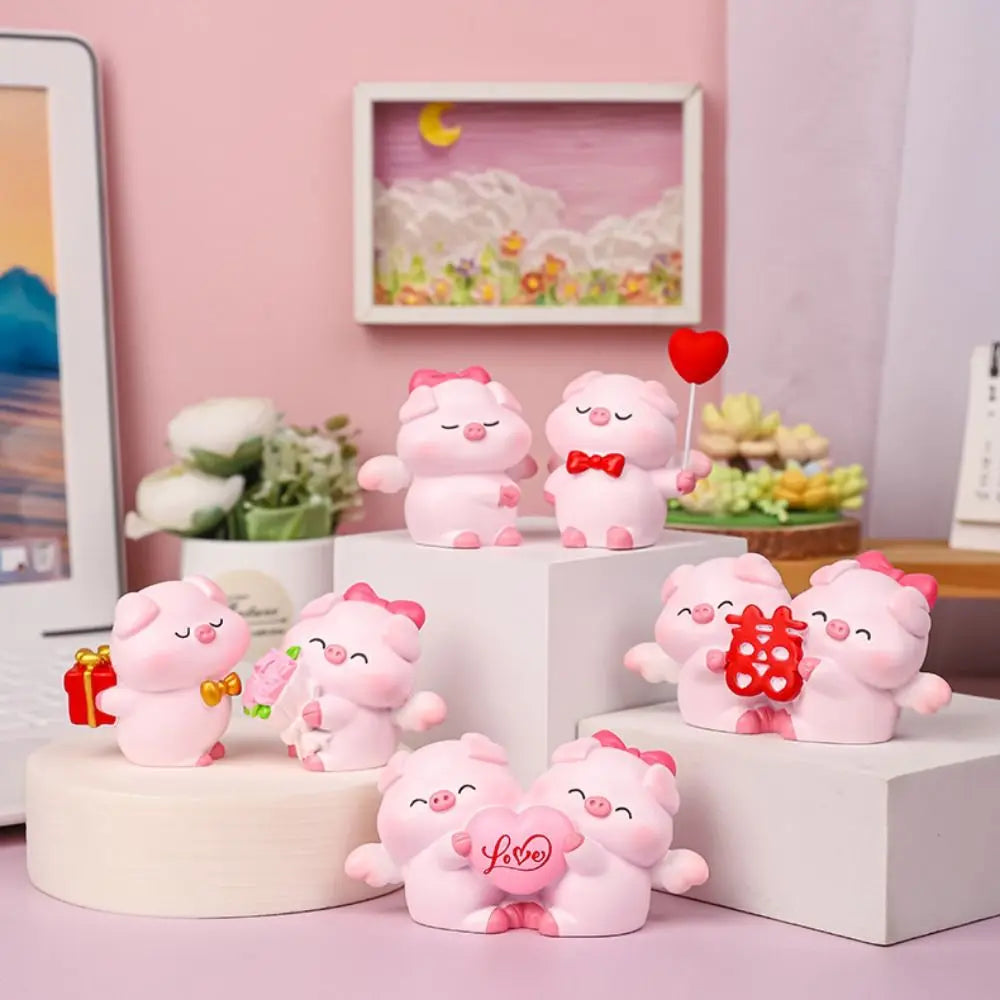 Crafts Resin Couple Piggy Ornament Cute Cartoon Pig Statue Creative Lovely Animal Sculpture Office