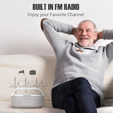 Enceinte Bluetooth 2500 mAh avec chargeur sans fil, radio FM et lumière réglable – Double enceinte portable pour chambre, bureau et cadeaux