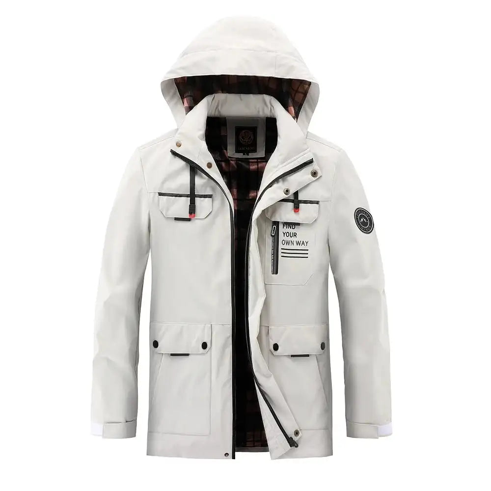 Fashion Men Casual Windbreaker Jacket Hooded Jacket Man Waterproof Outdoor Soft Shell Winter Coat Clothing Warm Fleece Thick - Lootquake
